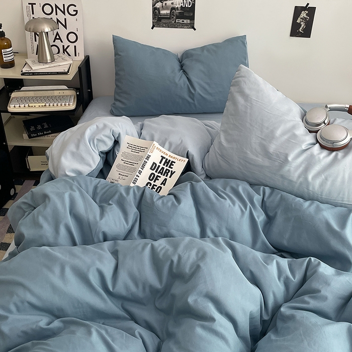 91家纺网 家纺一手货源 找家纺 贝拉梦家纺 2026新款无印风高克重加厚云感棉三件套四件套单被套系列 海蓝雾蓝