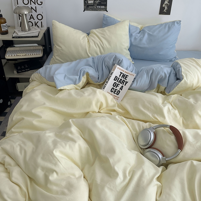 91家纺网 家纺一手货源 找家纺 贝拉梦家纺 2026新款无印风高克重加厚云感棉三件套四件套单被套系列 云白映蓝