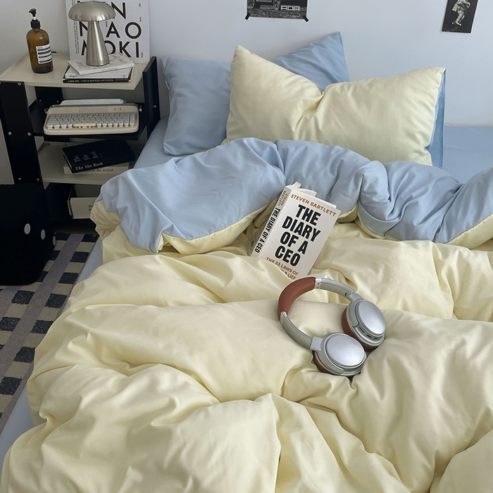 91家纺网 家纺一手货源 找家纺 贝拉梦家纺 2026新款无印风高克重加厚云感棉三件套四件套单被套系列 云白映蓝