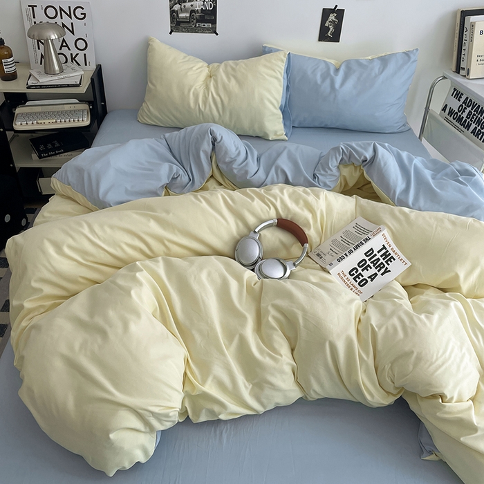 91家纺网 家纺一手货源 找家纺 贝拉梦家纺 2026新款无印风高克重加厚云感棉三件套四件套单被套系列 云白映蓝