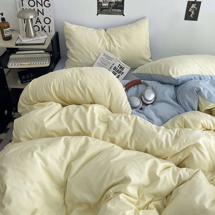 91家纺网 家纺一手货源 找家纺 贝拉梦家纺 2026新款无印风高克重加厚云感棉三件套四件套单被套系列 云白映蓝