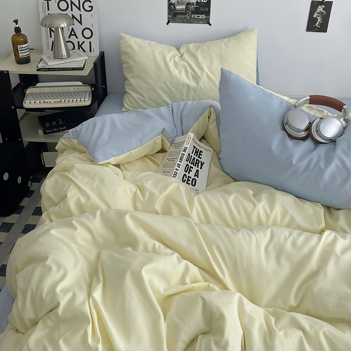 91家纺网 家纺一手货源 找家纺 贝拉梦家纺 2026新款无印风高克重加厚云感棉三件套四件套单被套系列 云白映蓝