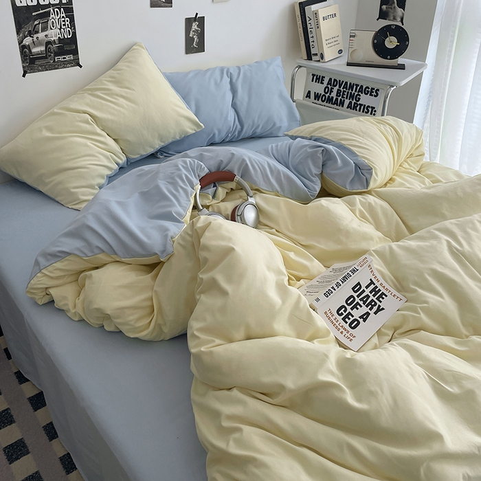 91家纺网 家纺一手货源 找家纺 贝拉梦家纺 2026新款无印风高克重加厚云感棉三件套四件套单被套系列 云白映蓝