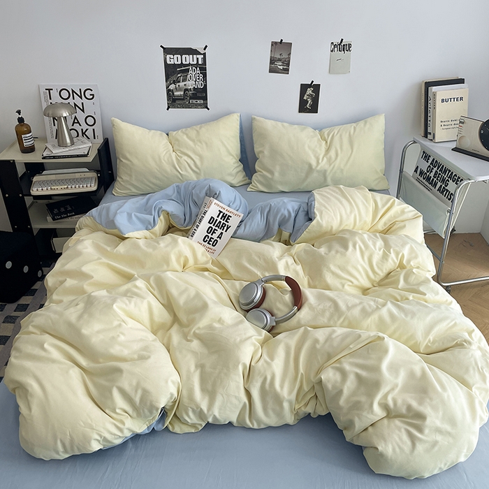 91家纺网 家纺一手货源 找家纺 贝拉梦家纺 2026新款无印风高克重加厚云感棉三件套四件套单被套系列 云白映蓝