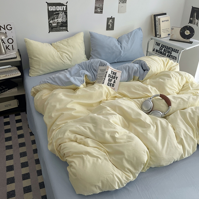 91家纺网 家纺一手货源 找家纺 贝拉梦家纺 2026新款无印风高克重加厚云感棉三件套四件套单被套系列 云白映蓝