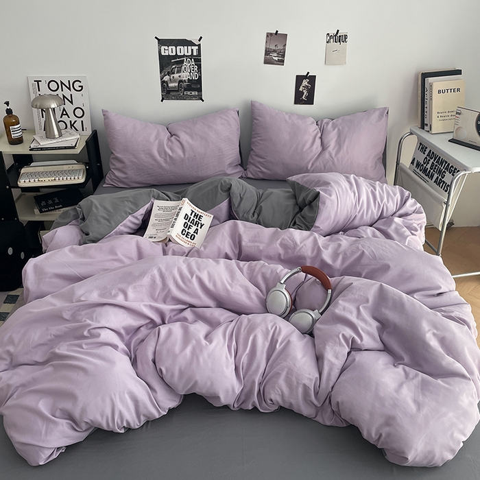 91家纺网 家纺一手货源 找家纺 贝拉梦家纺 2026新款无印风高克重加厚云感棉三件套四件套单被套系列 雾紫深眠