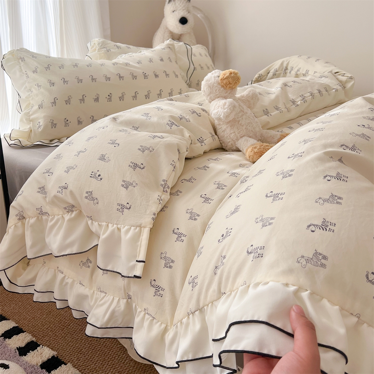 91家纺网 家纺一手货源 找家纺 （总）吾欢心 2026春夏新款古法水洗仿棉韩版双层花边四件套