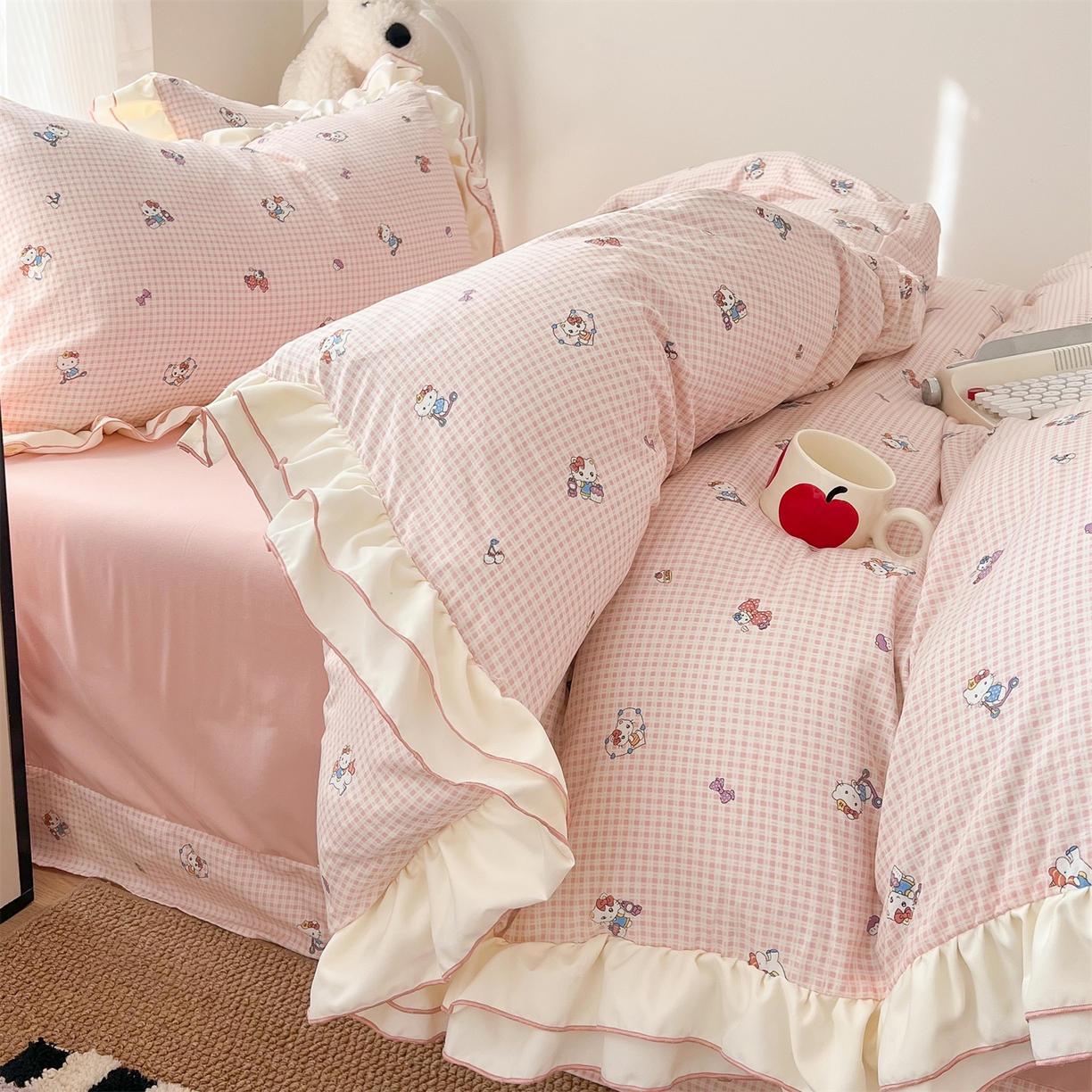 91家纺网 家纺一手货源 找家纺 （总）吾欢心 2026春夏新款古法水洗仿棉韩版双层花边四件套