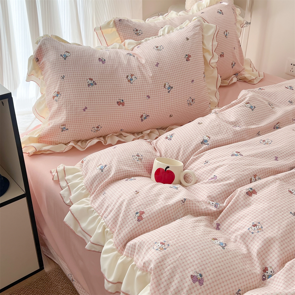 91家纺网 家纺一手货源 找家纺 （总）吾欢心 2026春夏新款古法水洗仿棉韩版双层花边四件套