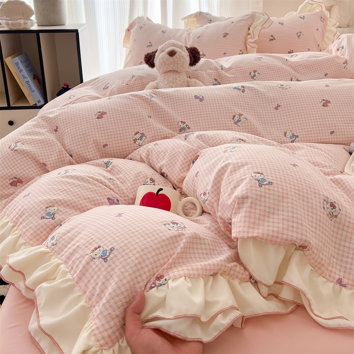 91家纺网 家纺一手货源 找家纺 （总）吾欢心 2026春夏新款古法水洗仿棉韩版双层花边四件套