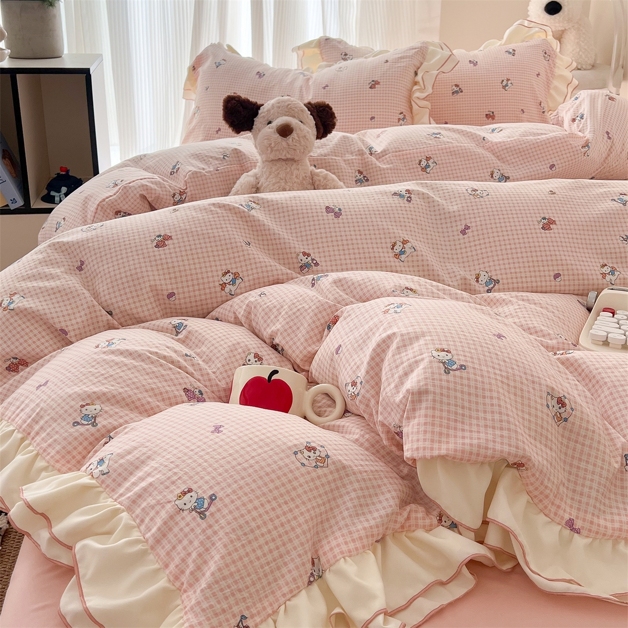 91家纺网 家纺一手货源 找家纺 （总）吾欢心 2026春夏新款古法水洗仿棉韩版双层花边四件套