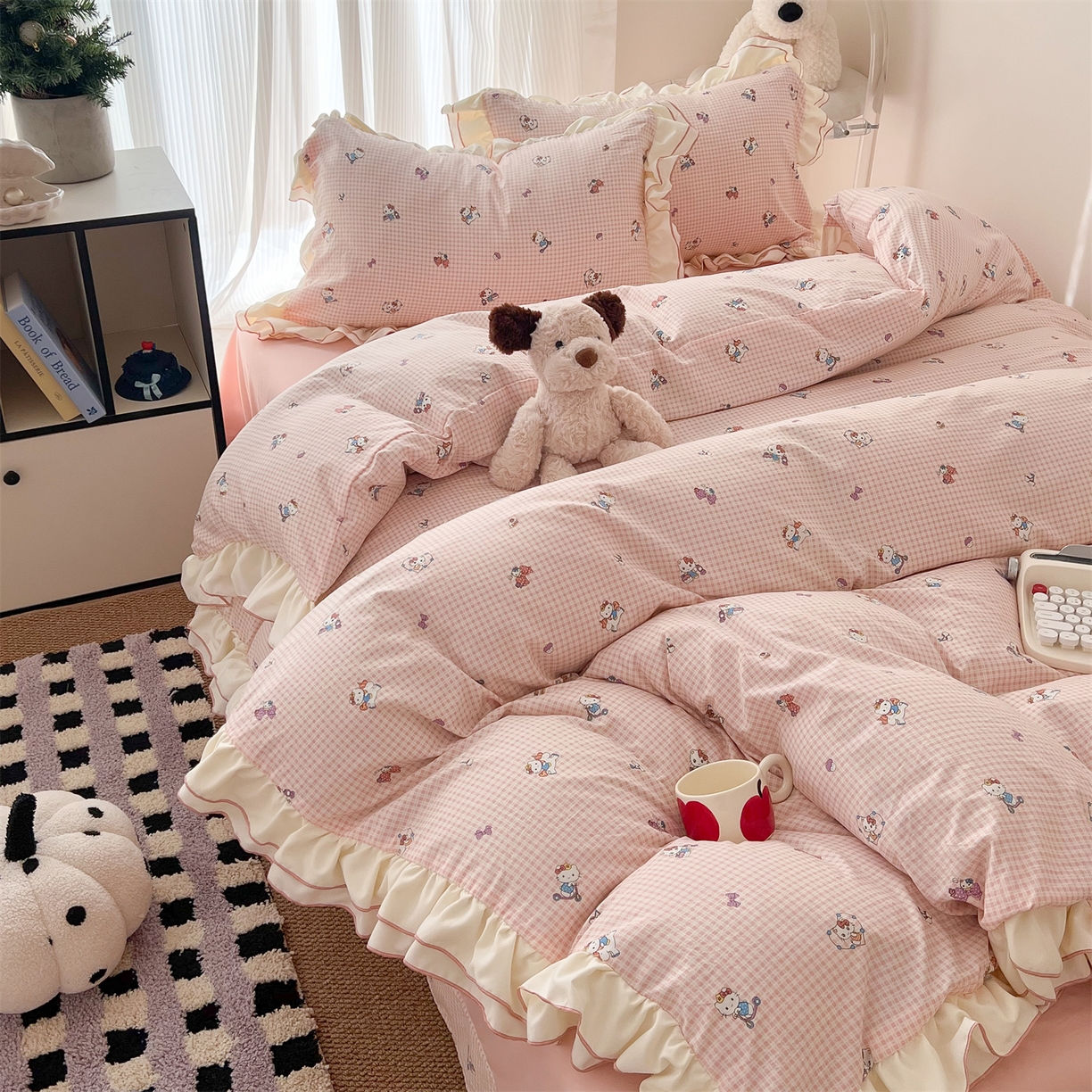 91家纺网 家纺一手货源 找家纺 （总）吾欢心 2026春夏新款古法水洗仿棉韩版双层花边四件套