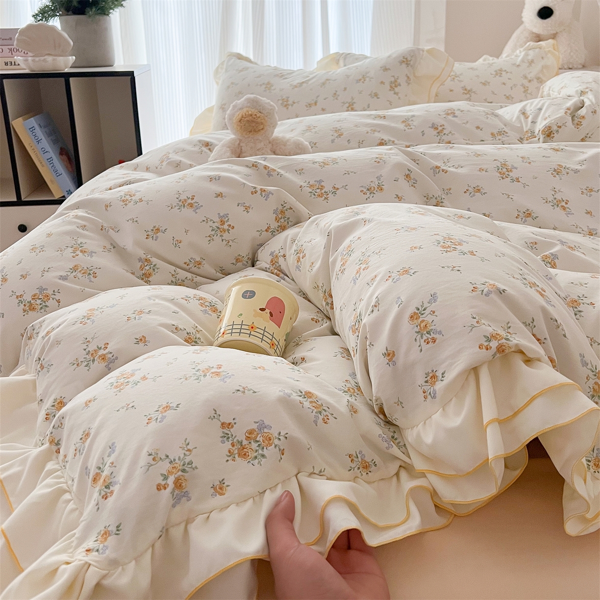 91家纺网 家纺一手货源 找家纺 吾欢心 2026春夏新款古法水洗仿棉韩版双层花边四件套 秘境花园