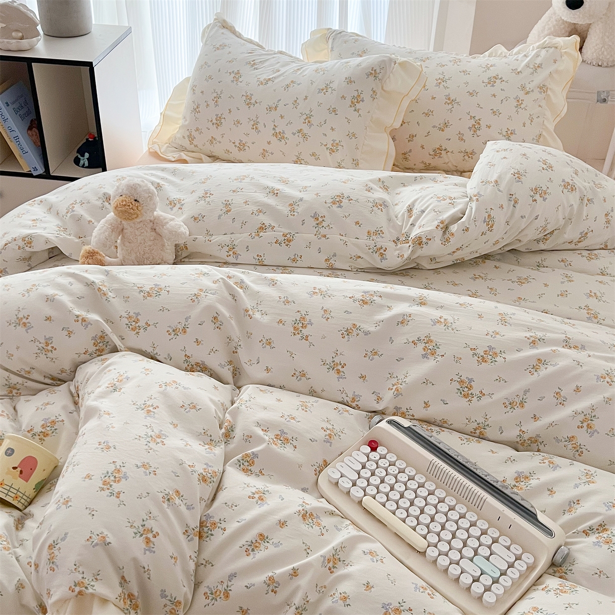 91家纺网 家纺一手货源 找家纺 吾欢心 2026春夏新款古法水洗仿棉韩版双层花边四件套 秘境花园