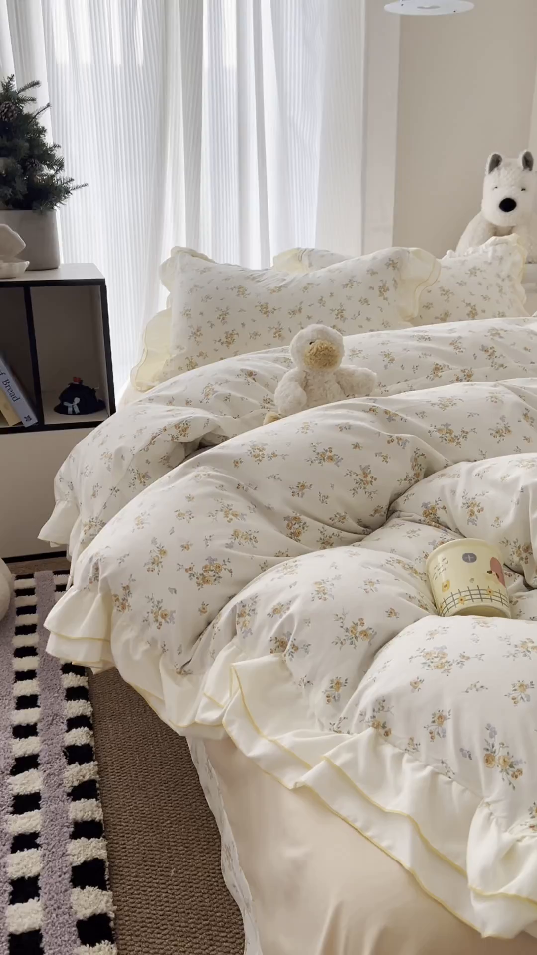 91家纺网 家纺一手货源 找家纺 吾欢心 2026春夏新款古法水洗仿棉韩版双层花边四件套 秘境花园