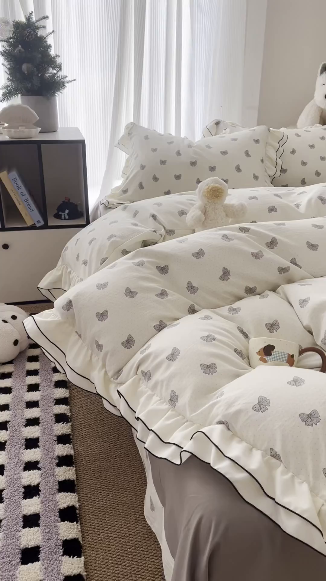 91家纺网 家纺一手货源 找家纺 吾欢心 2026春夏新款古法水洗仿棉韩版双层花边四件套 汐颜