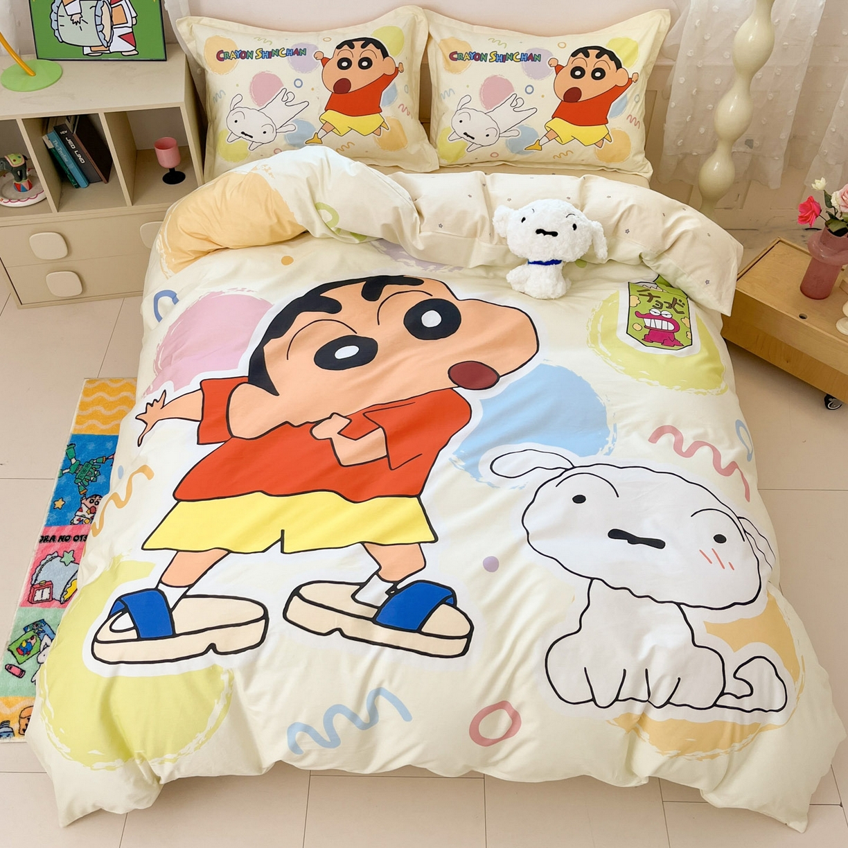 博雅 2026新款蜡笔小新正版授权全棉纯棉大版四件套 大版-彩色圈圈蜡笔小新