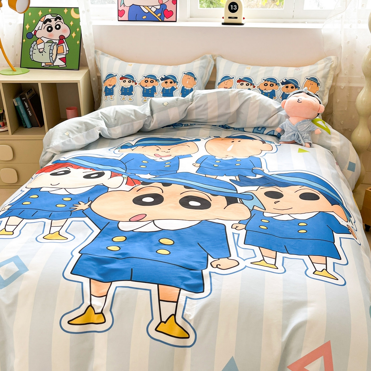 91家纺网 家纺一手货源 找家纺 博雅 2026新款蜡笔小新正版授权全棉纯棉大版四件套 大版-春日部校服小新