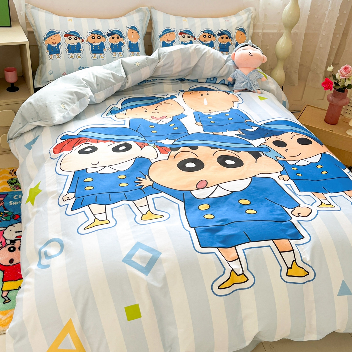 91家纺网 家纺一手货源 找家纺 博雅 2026新款蜡笔小新正版授权全棉纯棉大版四件套 大版-春日部校服小新