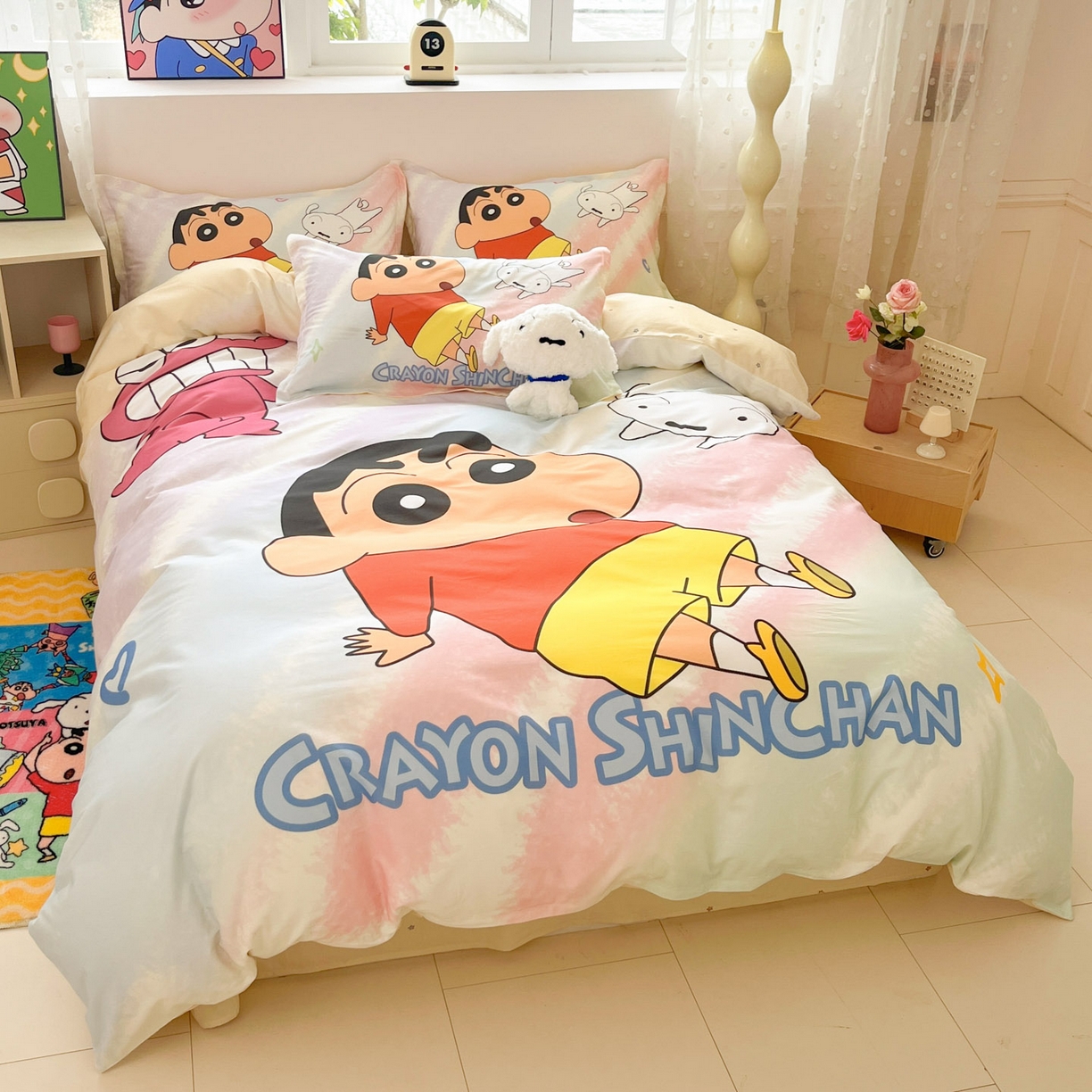 91家纺网 家纺一手货源 找家纺 博雅 2026新款蜡笔小新正版授权全棉纯棉大版四件套 大版-呆萌蜡笔小新