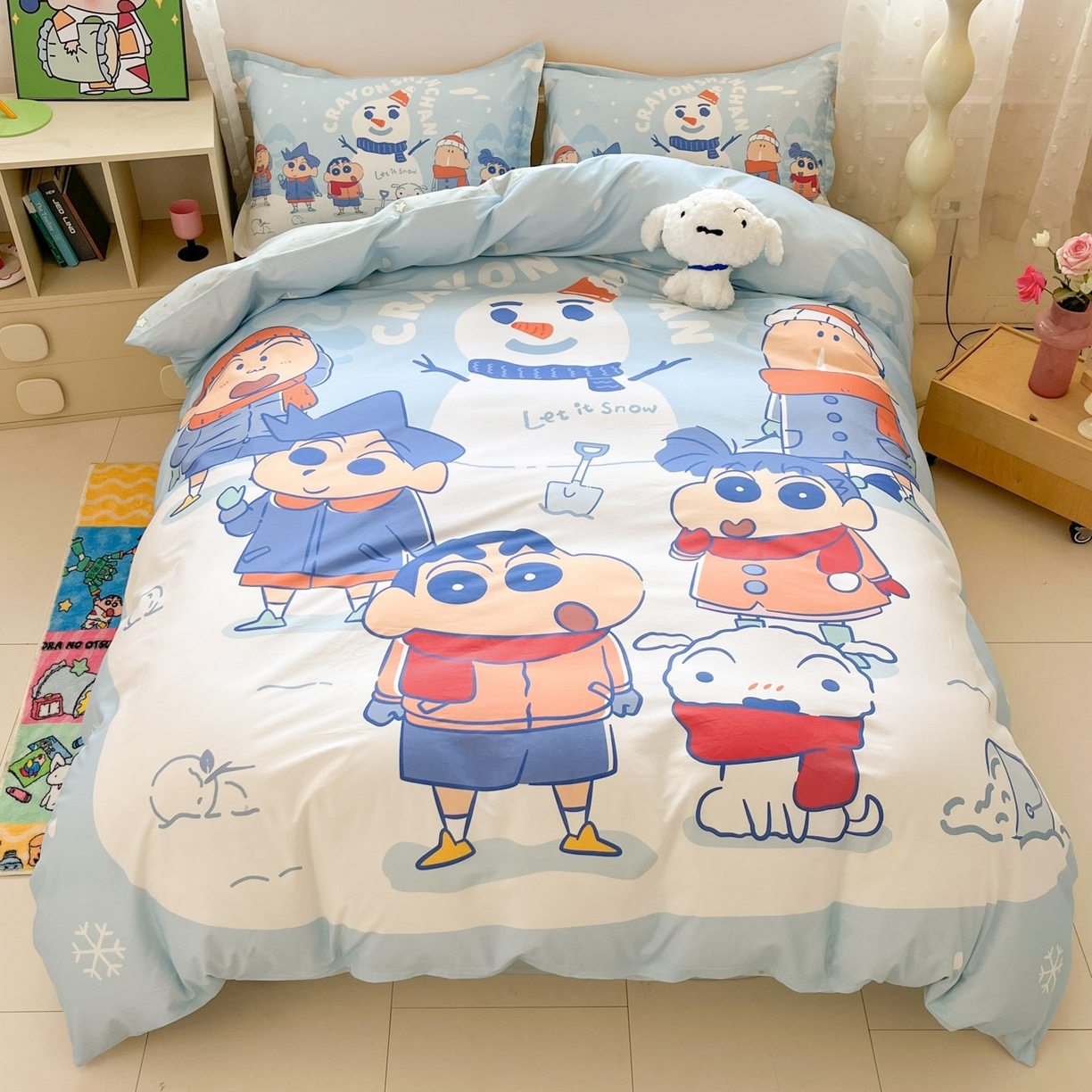 博雅 2026新款蜡笔小新正版授权全棉纯棉大版四件套 大版-冬日雪人小新
