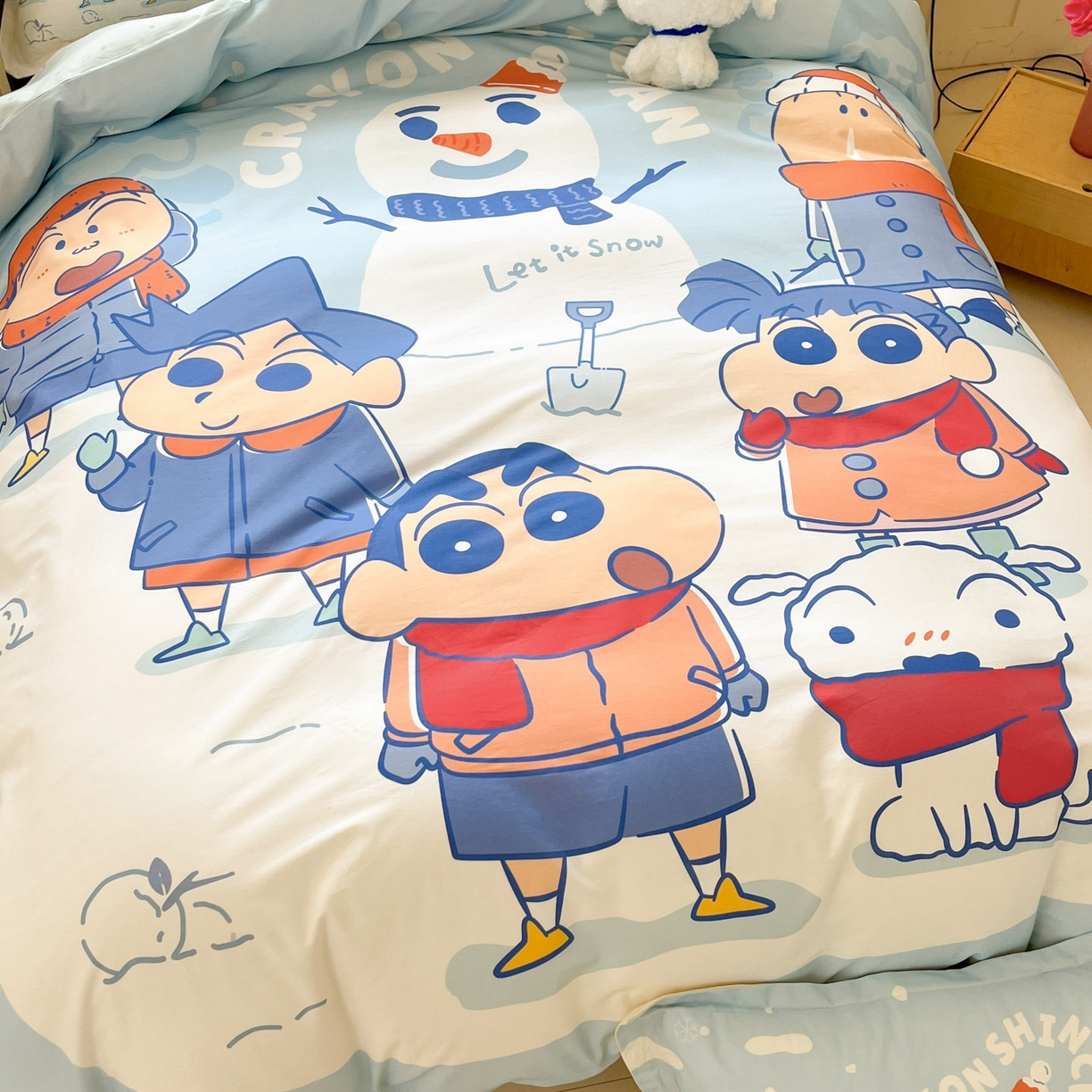 91家纺网 家纺一手货源 找家纺 博雅 2026新款蜡笔小新正版授权全棉纯棉大版四件套 大版-冬日雪人小新