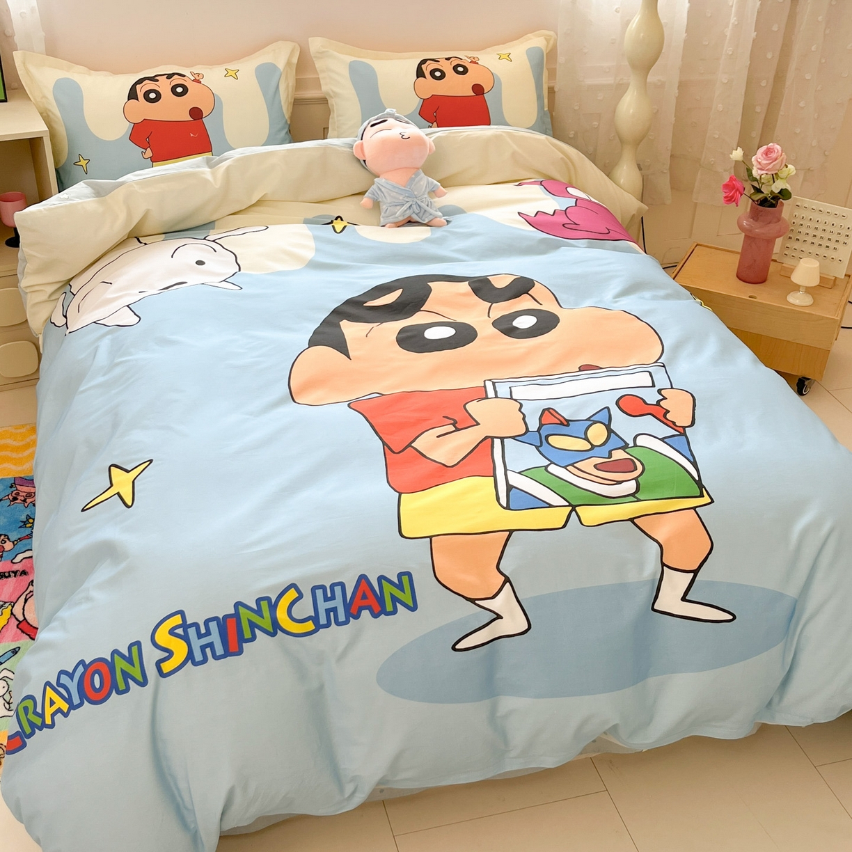 91家纺网 家纺一手货源 找家纺 博雅 2026新款蜡笔小新正版授权全棉纯棉大版四件套 大版-动感小新