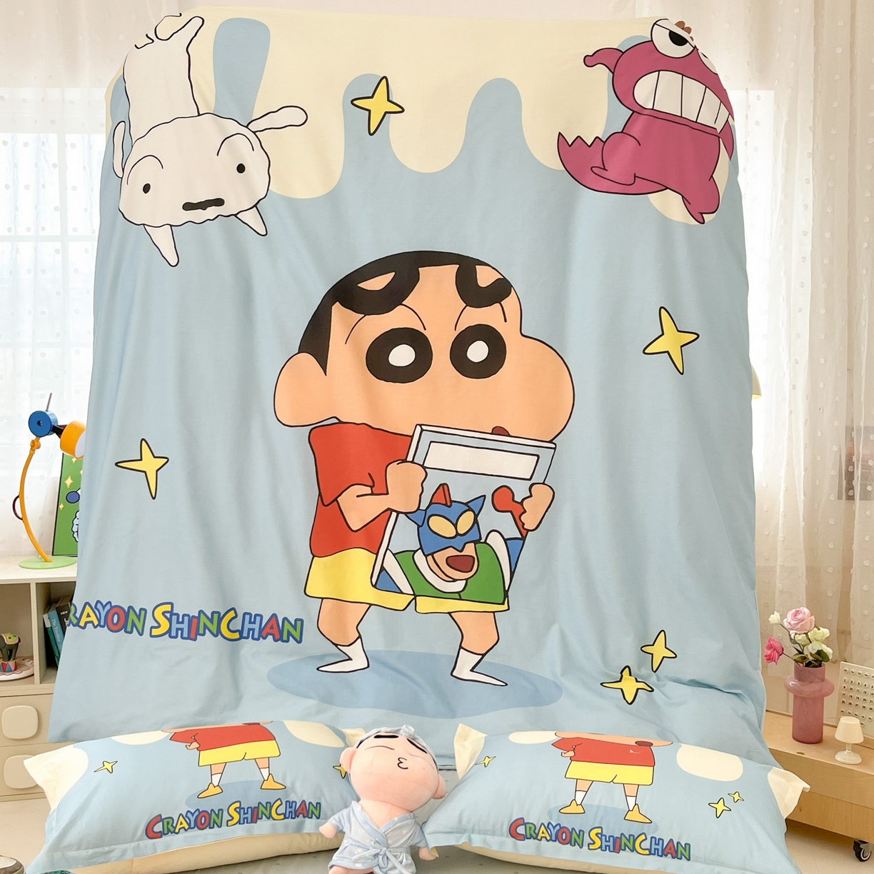 91家纺网 家纺一手货源 找家纺 博雅 2026新款蜡笔小新正版授权全棉纯棉大版四件套 大版-动感小新