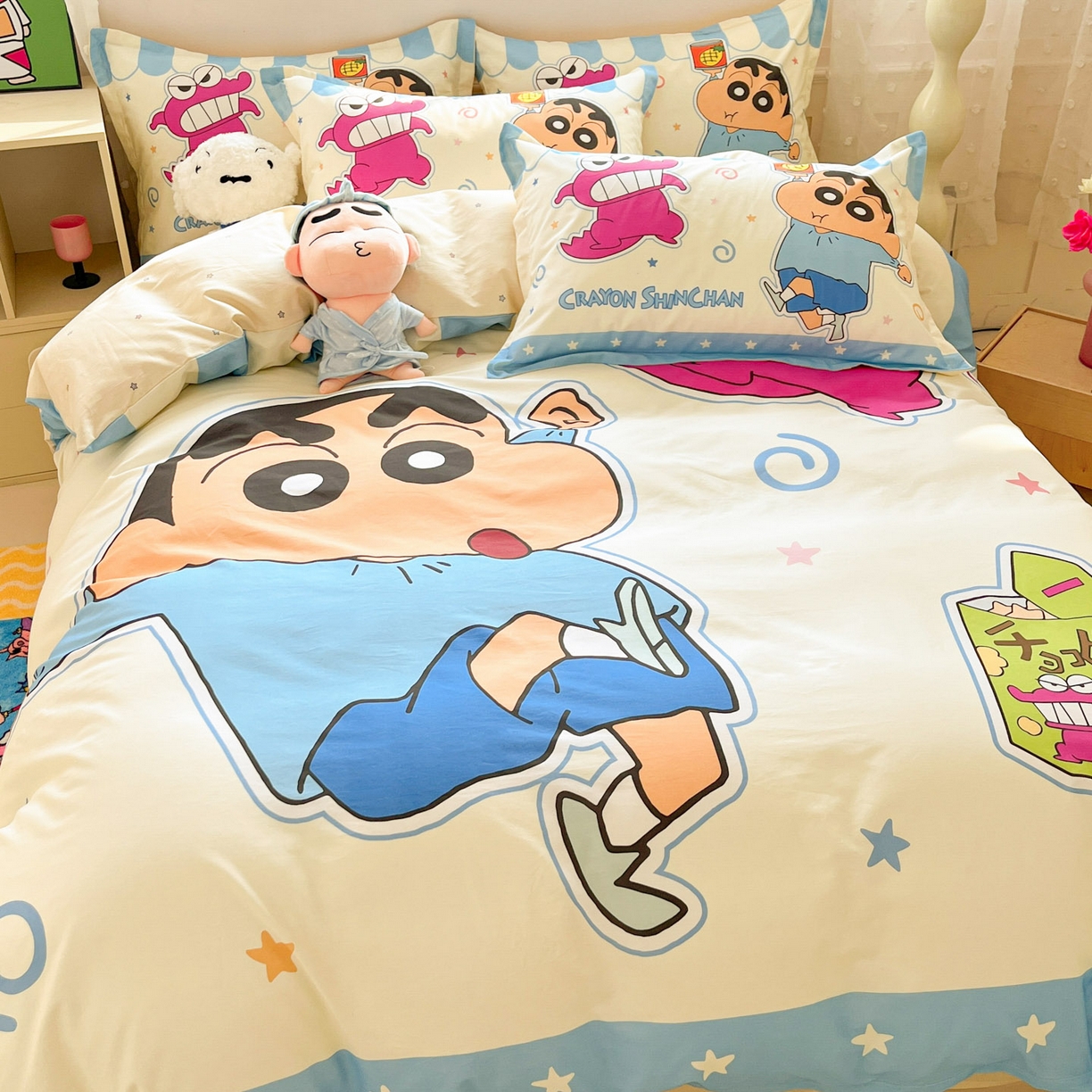 91家纺网 家纺一手货源 找家纺 博雅 2026新款蜡笔小新正版授权全棉纯棉大版四件套 大版-鳄鱼山小新