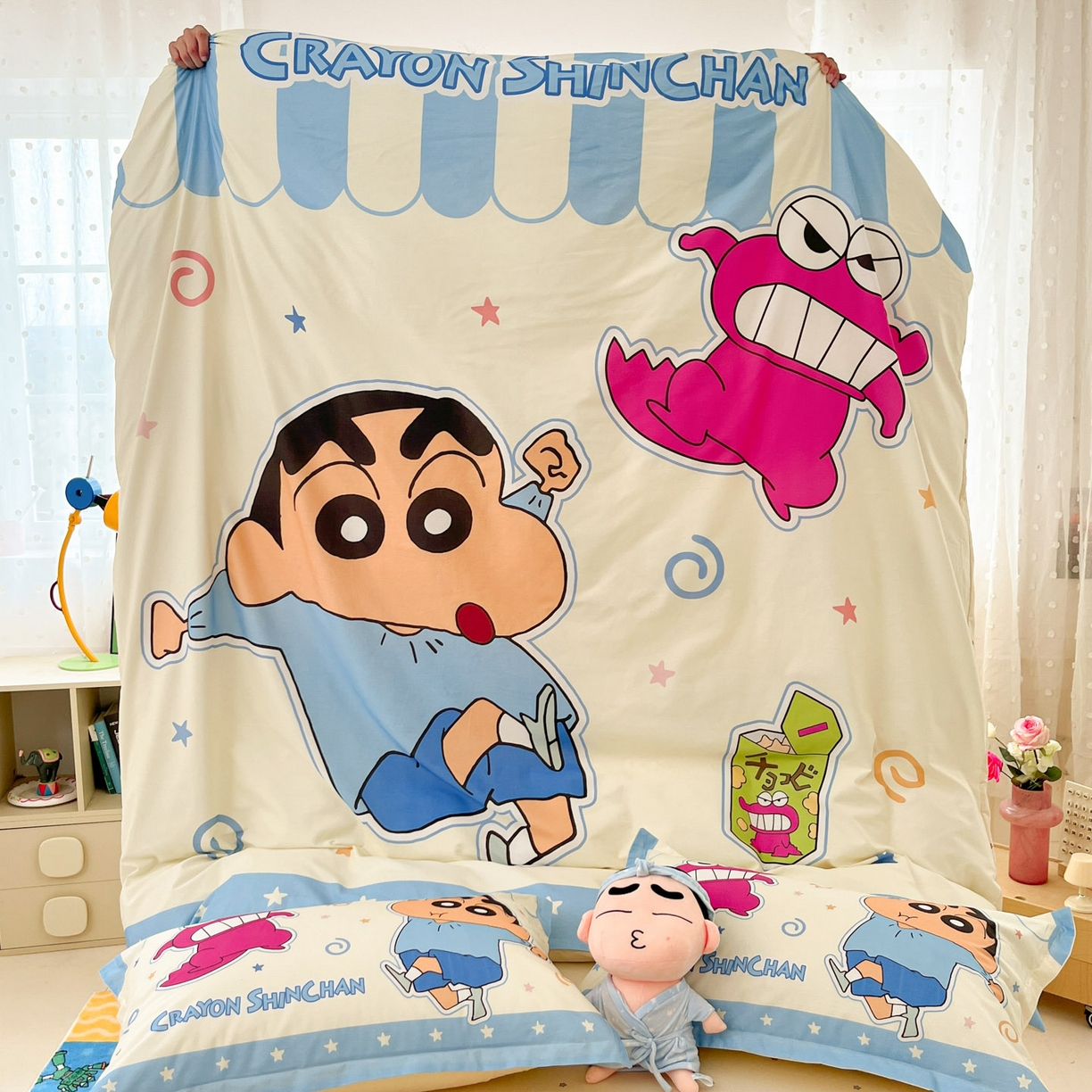 91家纺网 家纺一手货源 找家纺 博雅 2026新款蜡笔小新正版授权全棉纯棉大版四件套 大版-鳄鱼山小新