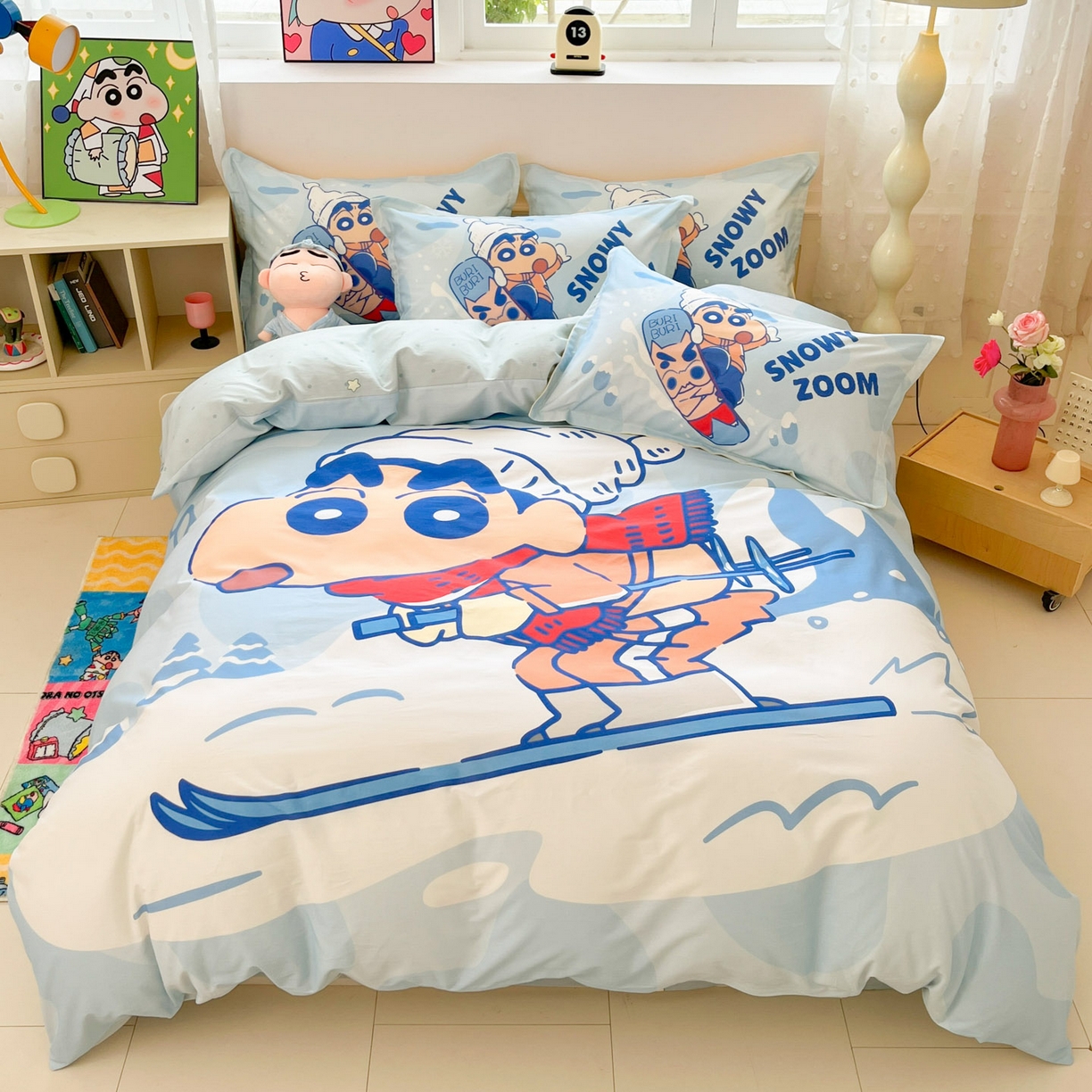 博雅 2026新款蜡笔小新正版授权全棉纯棉大版四件套 大版-滑板小新