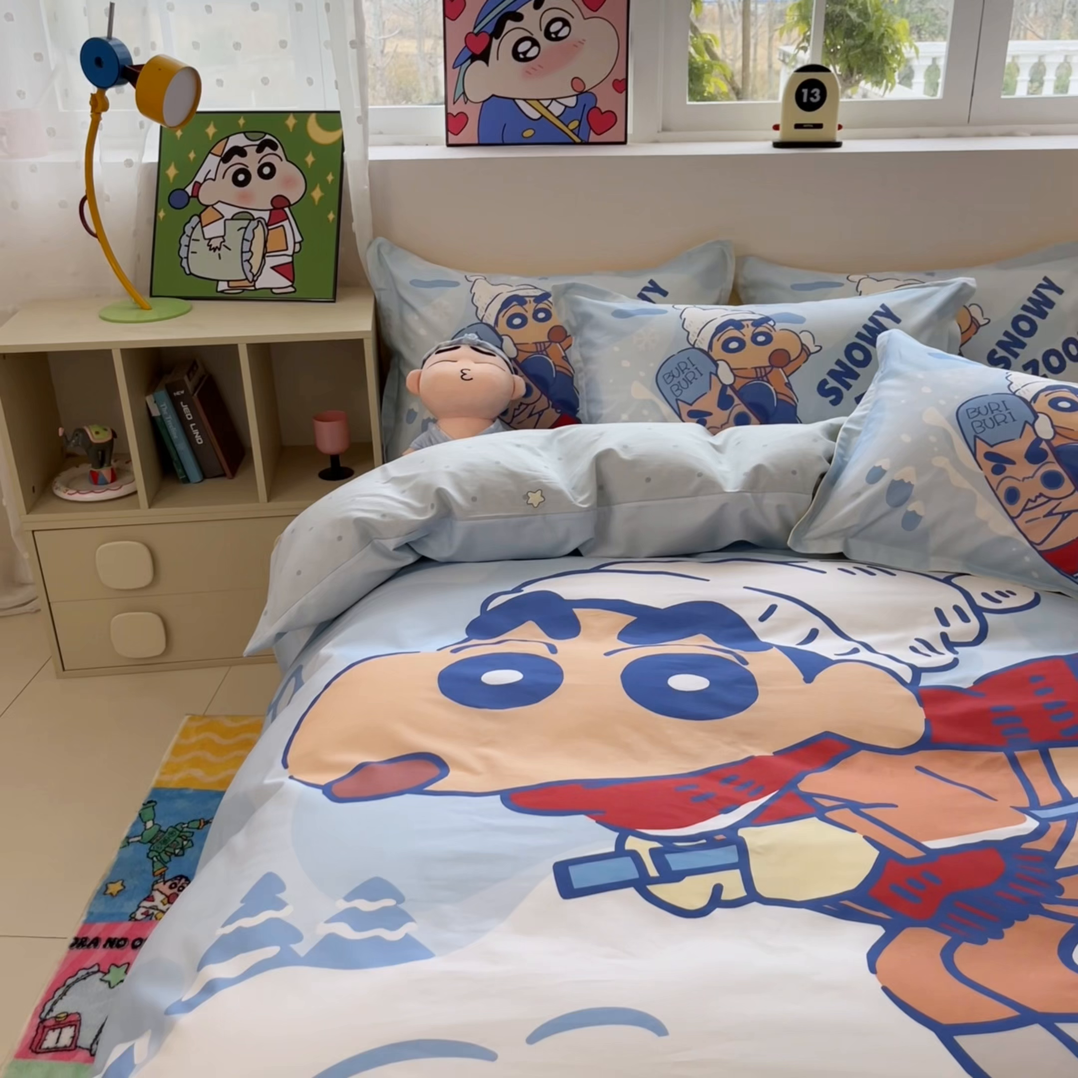 91家纺网 家纺一手货源 找家纺 博雅 2026新款蜡笔小新正版授权全棉纯棉大版四件套 大版-滑板小新