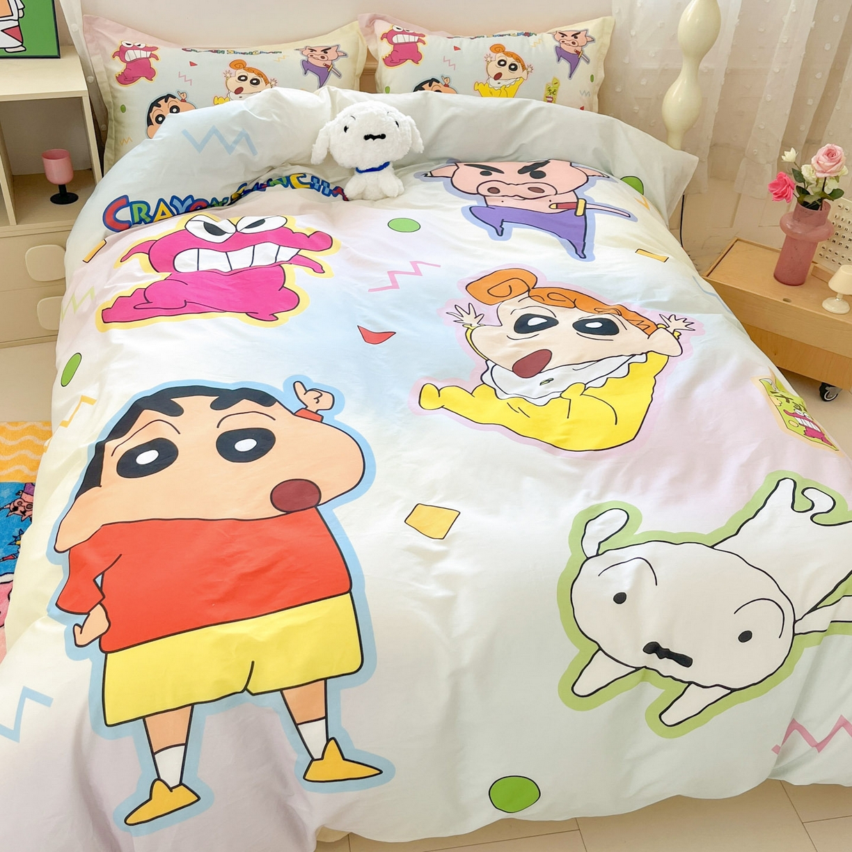 91家纺网 家纺一手货源 找家纺 博雅 2026新款蜡笔小新正版授权全棉纯棉大版四件套 大版-快乐小新