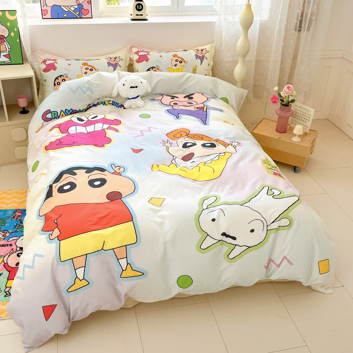 91家纺网 家纺一手货源 找家纺 博雅 2026新款蜡笔小新正版授权全棉纯棉大版四件套 大版-快乐小新