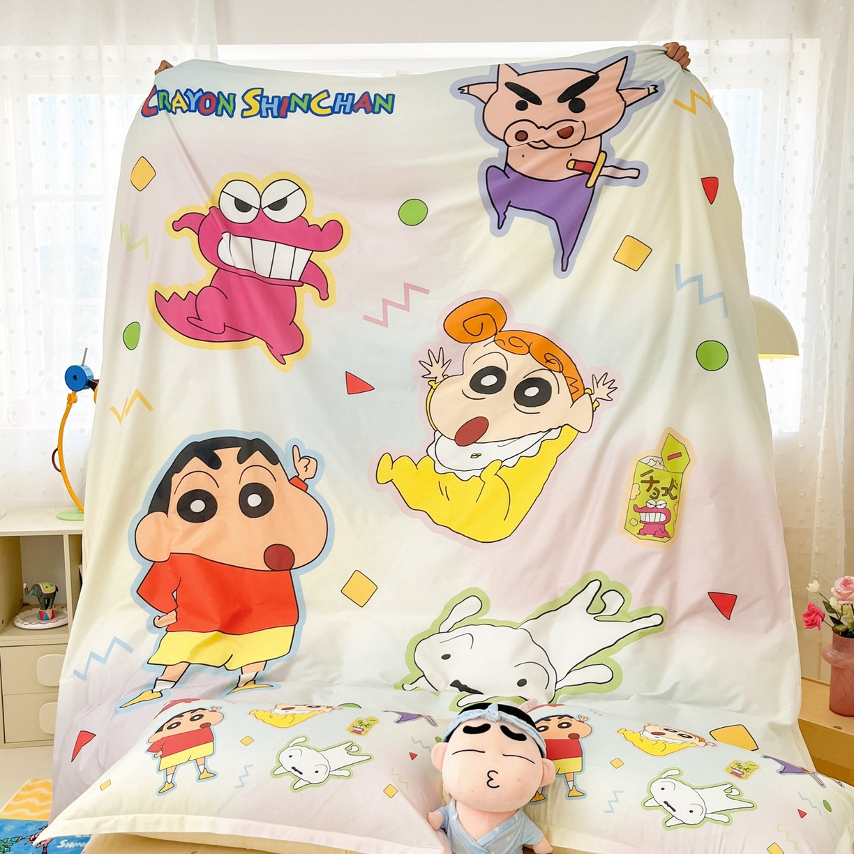 91家纺网 家纺一手货源 找家纺 博雅 2026新款蜡笔小新正版授权全棉纯棉大版四件套 大版-快乐小新