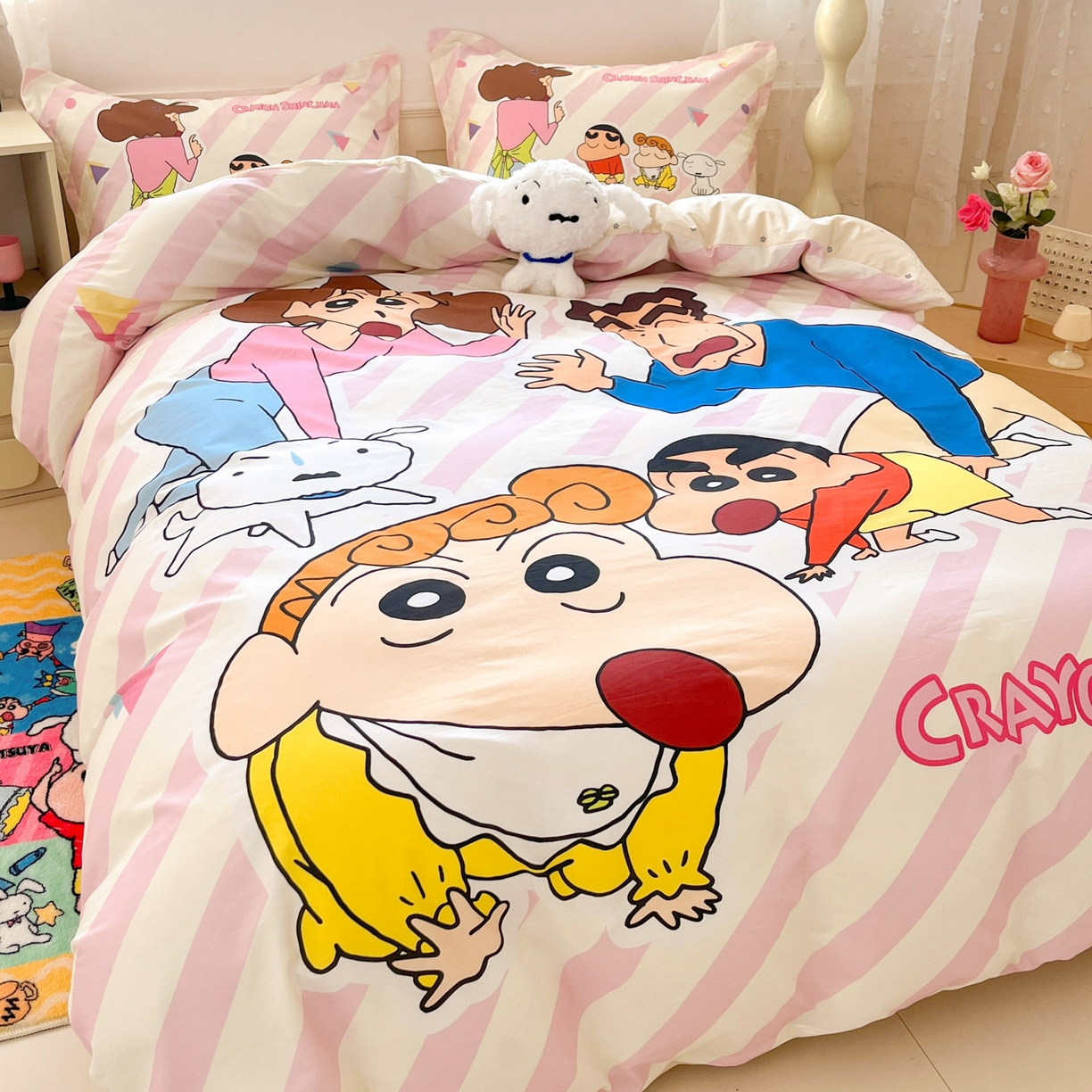 91家纺网 家纺一手货源 找家纺 博雅 2026新款蜡笔小新正版授权全棉纯棉大版四件套 大版-蜡笔小新家族