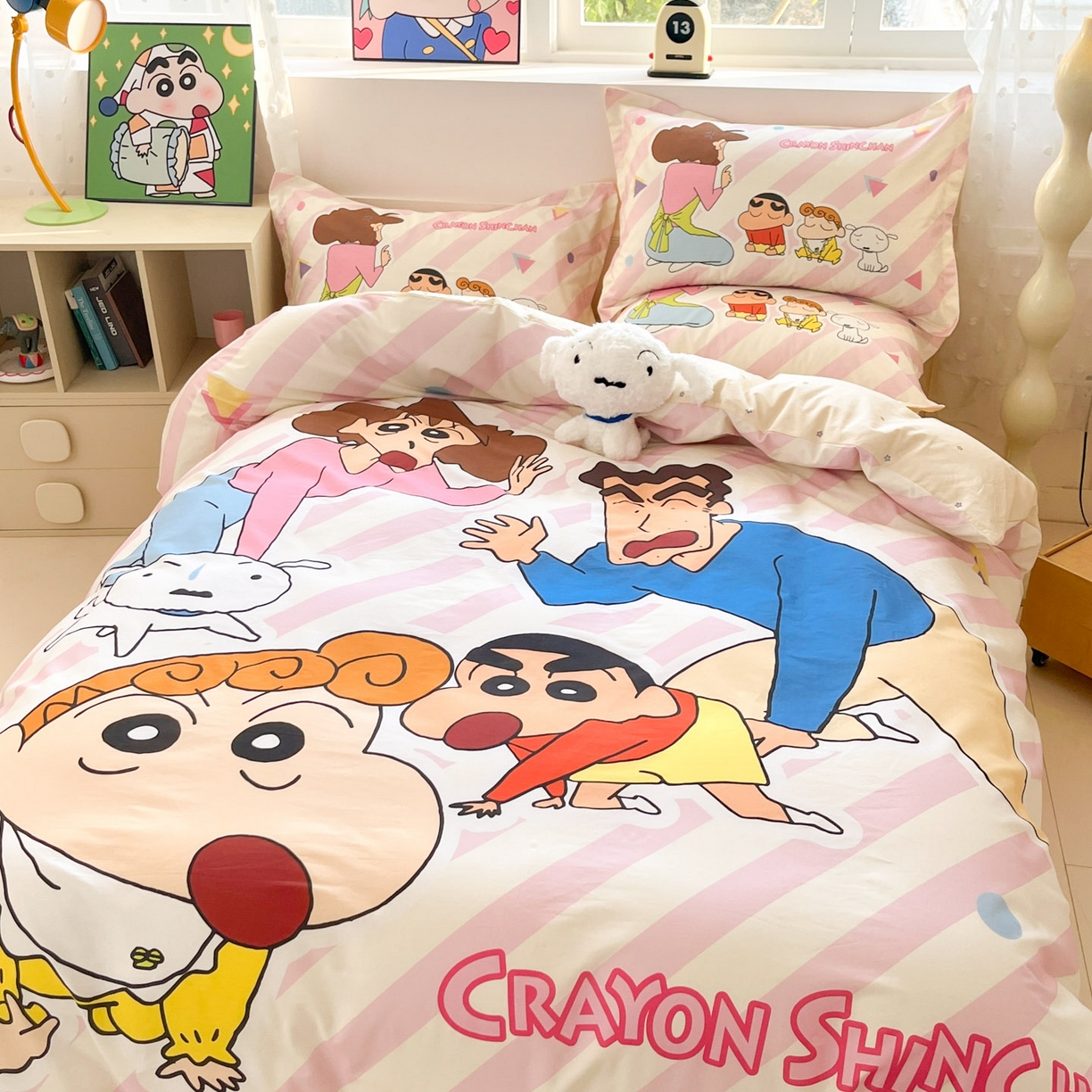 91家纺网 家纺一手货源 找家纺 博雅 2026新款蜡笔小新正版授权全棉纯棉大版四件套 大版-蜡笔小新家族