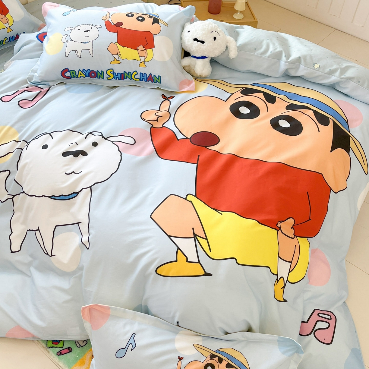 91家纺网 家纺一手货源 找家纺 博雅 2026新款蜡笔小新正版授权全棉纯棉大版四件套 大版-蓝色小新