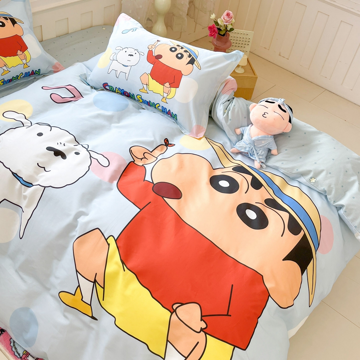 91家纺网 家纺一手货源 找家纺 博雅 2026新款蜡笔小新正版授权全棉纯棉大版四件套 大版-蓝色小新