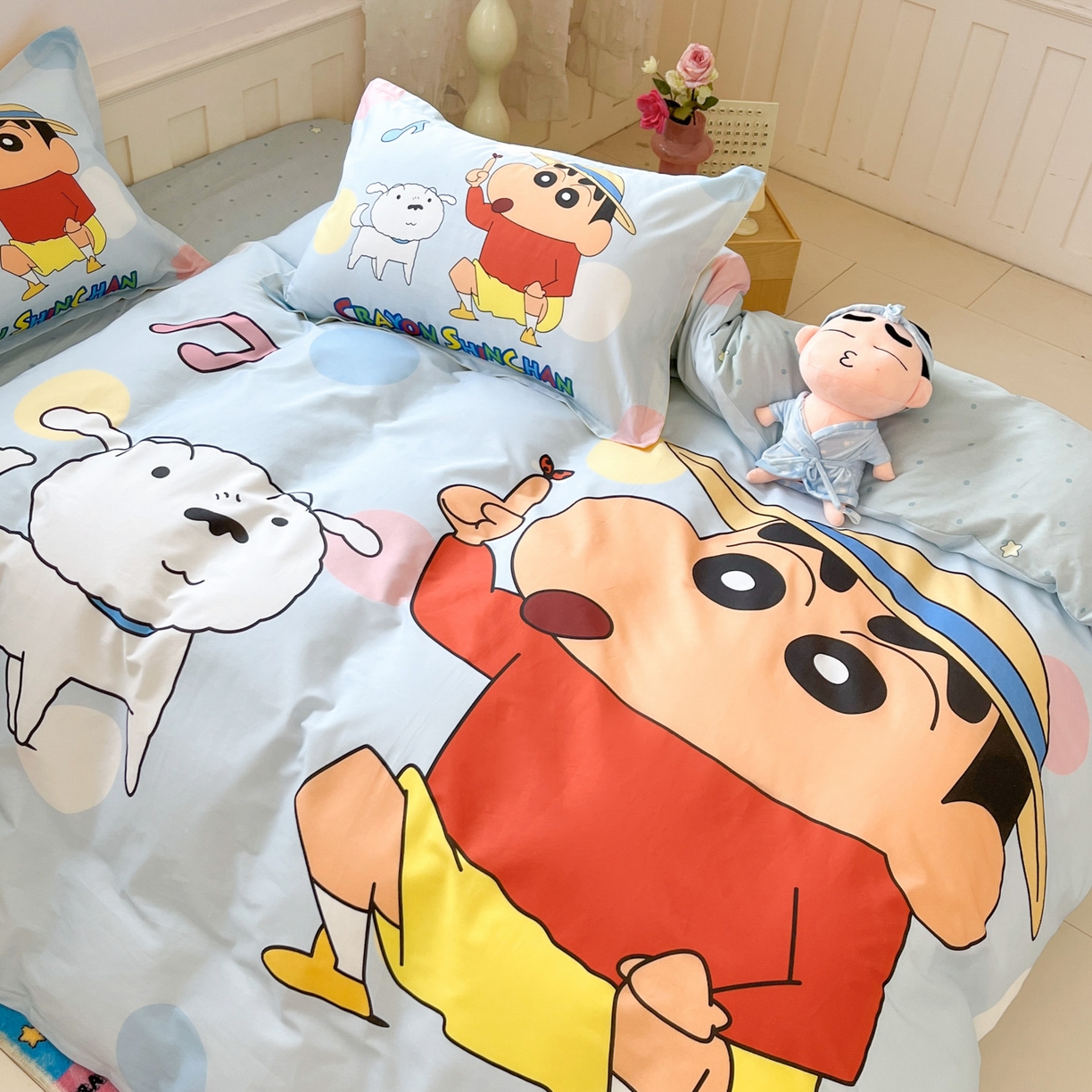 91家纺网 家纺一手货源 找家纺 博雅 2026新款蜡笔小新正版授权全棉纯棉大版四件套 大版-蓝色小新