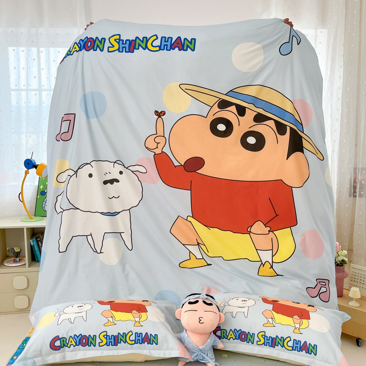 91家纺网 家纺一手货源 找家纺 博雅 2026新款蜡笔小新正版授权全棉纯棉大版四件套 大版-蓝色小新