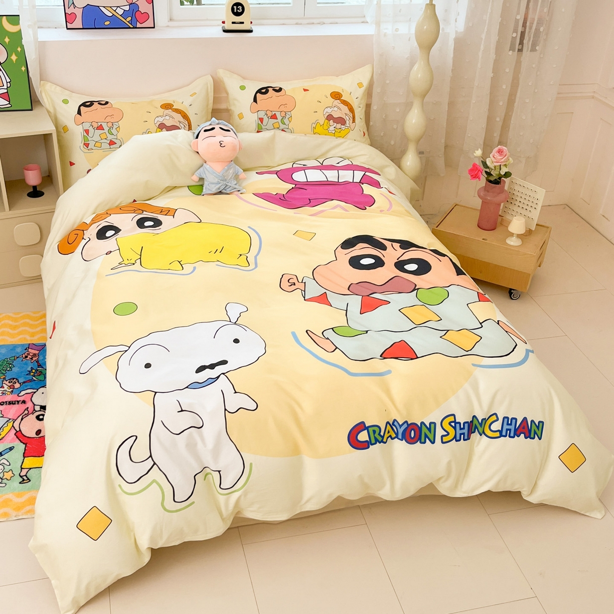 91家纺网 家纺一手货源 找家纺 博雅 2026新款蜡笔小新正版授权全棉纯棉大版四件套 大版-童趣小新