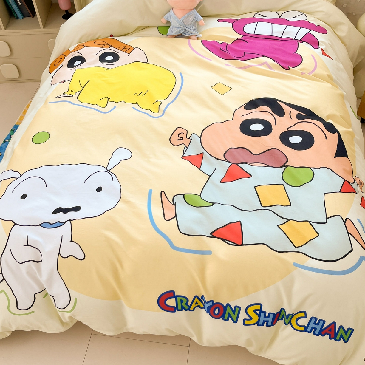 91家纺网 家纺一手货源 找家纺 博雅 2026新款蜡笔小新正版授权全棉纯棉大版四件套 大版-童趣小新