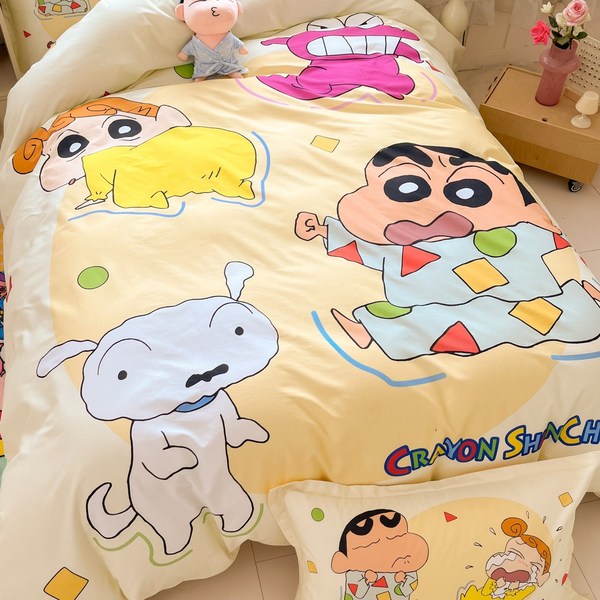 91家纺网 家纺一手货源 找家纺 博雅 2026新款蜡笔小新正版授权全棉纯棉大版四件套 大版-童趣小新