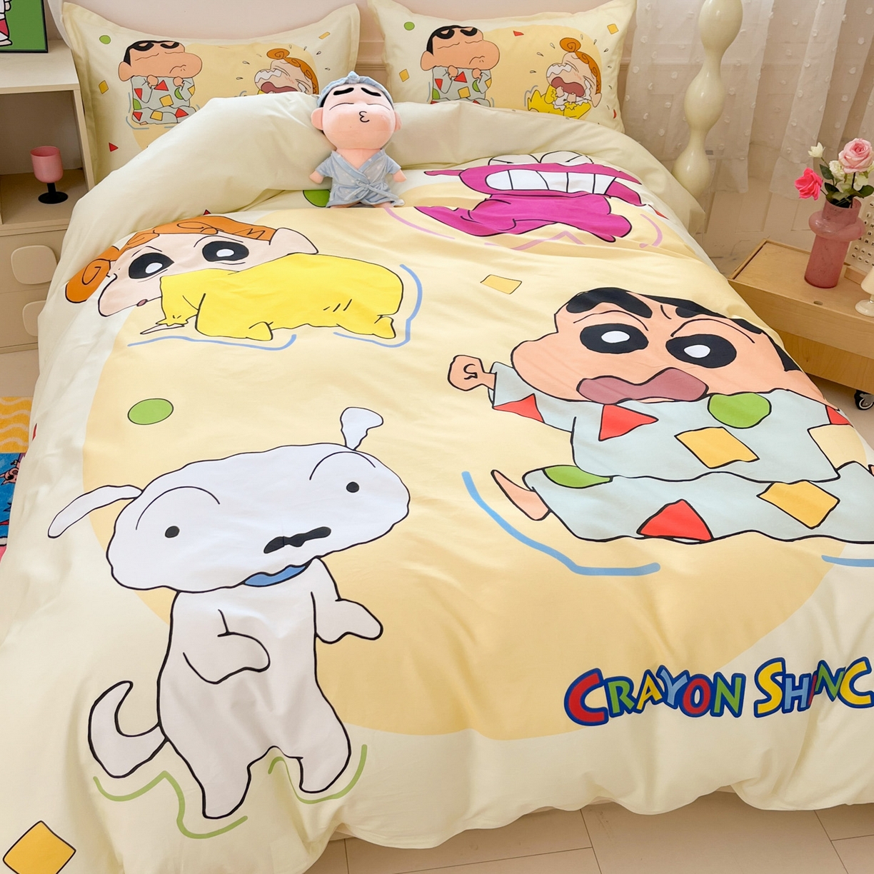 91家纺网 家纺一手货源 找家纺 博雅 2026新款蜡笔小新正版授权全棉纯棉大版四件套 大版-童趣小新