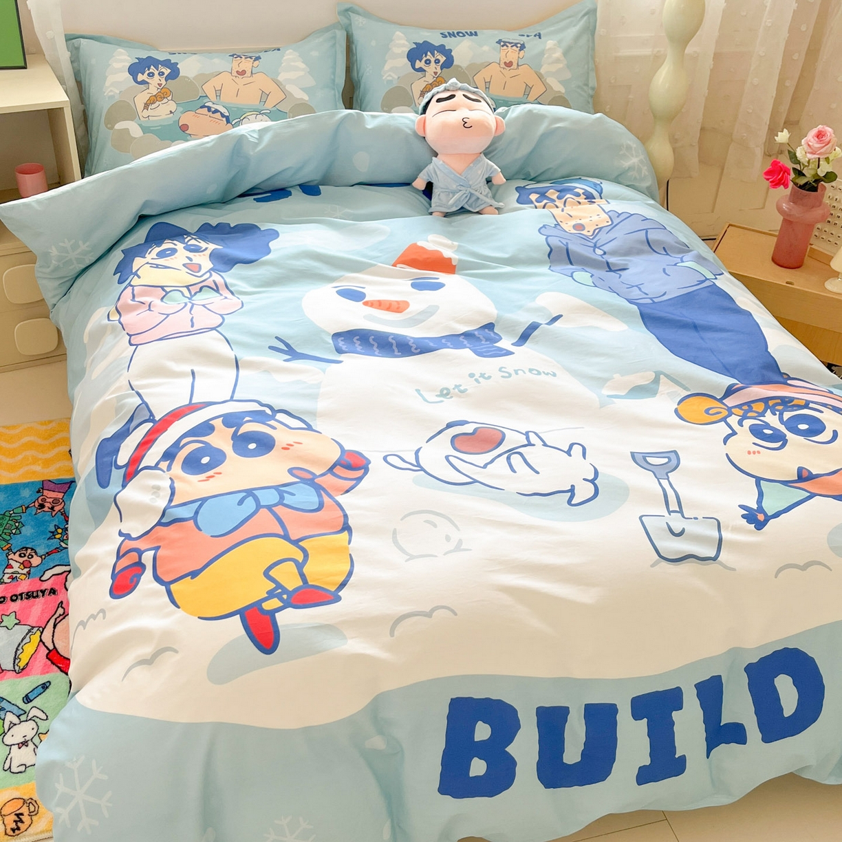 91家纺网 家纺一手货源 找家纺 博雅 2026新款蜡笔小新正版授权全棉纯棉大版四件套 大版-顽皮冬日小新