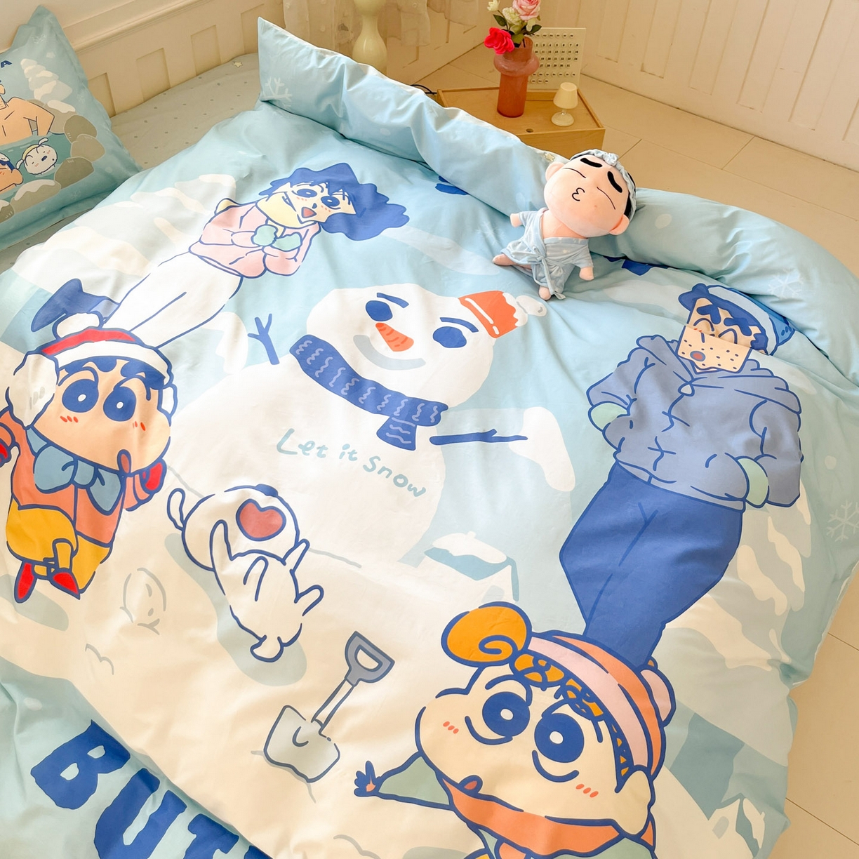 91家纺网 家纺一手货源 找家纺 博雅 2026新款蜡笔小新正版授权全棉纯棉大版四件套 大版-顽皮冬日小新