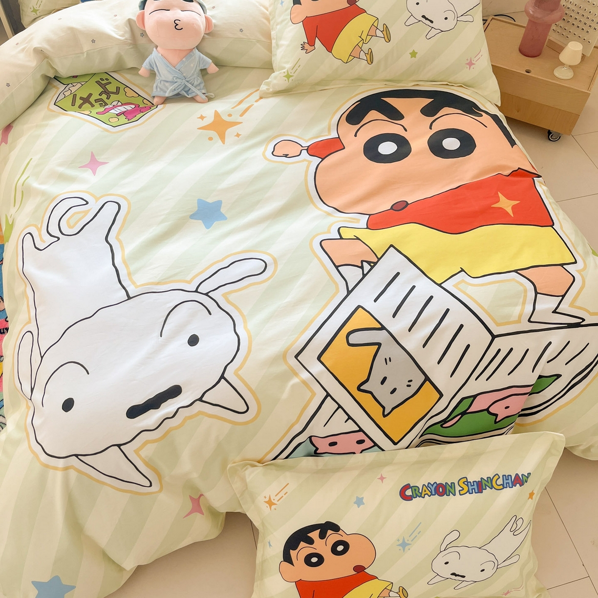 91家纺网 家纺一手货源 找家纺 博雅 2026新款蜡笔小新正版授权全棉纯棉大版四件套 大版-学习蜡笔小新