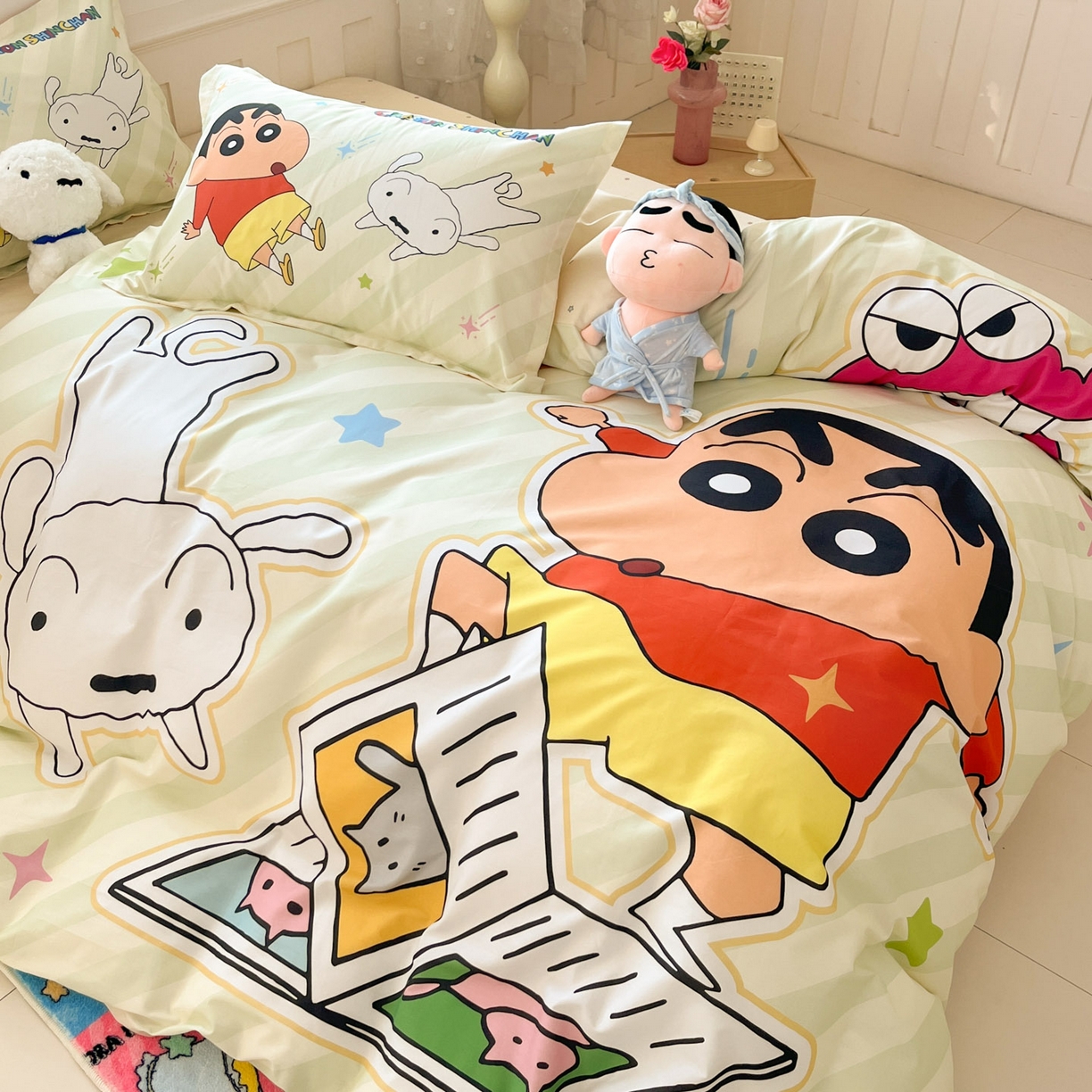 91家纺网 家纺一手货源 找家纺 博雅 2026新款蜡笔小新正版授权全棉纯棉大版四件套 大版-学习蜡笔小新