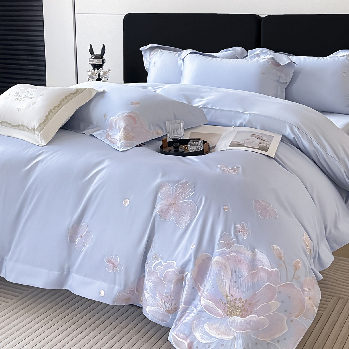 91家纺网 家纺一手货源 找家纺  2026马年特惠新品A类长绒棉纯棉四件套100全棉重工刺绣被套床单床笠轻奢高级感床上用品-花之语 花之语-慕蓝